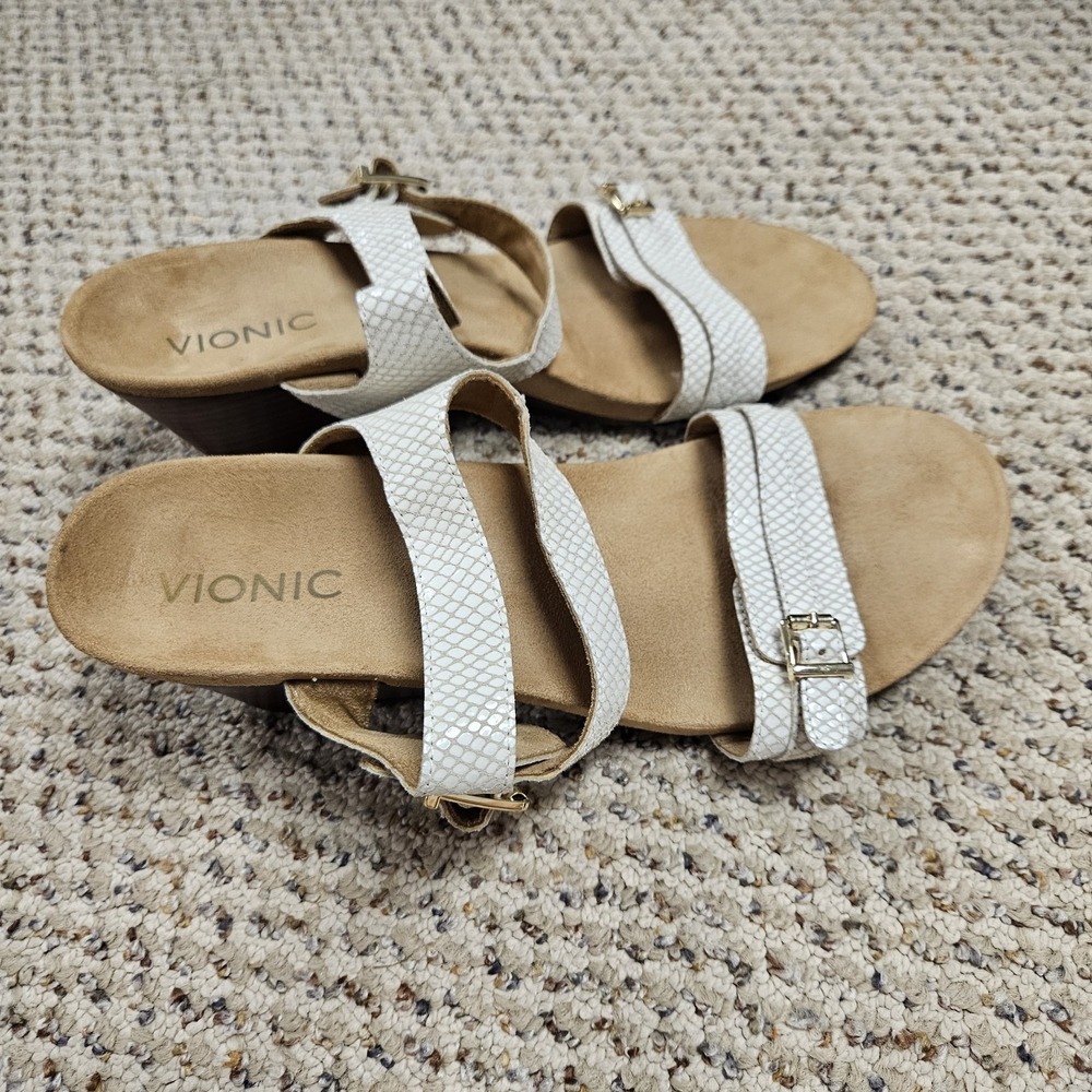 Vionic Women's Grace Samar Backstrap Sandal White Snake Style 342 Size 9